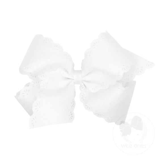 Small King Grosgrain Bow with Eyelet Flower Embossed Edges
