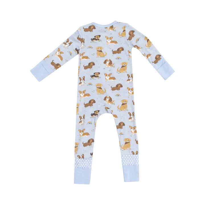 2 Way Zipper Romper- Best Friend Dogs Blue