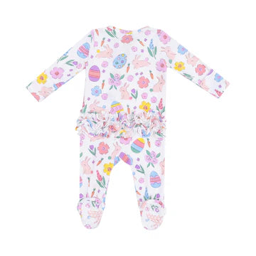 Baby 2 Way Ruffle Zipper Footie - Easter Bunnies Pink