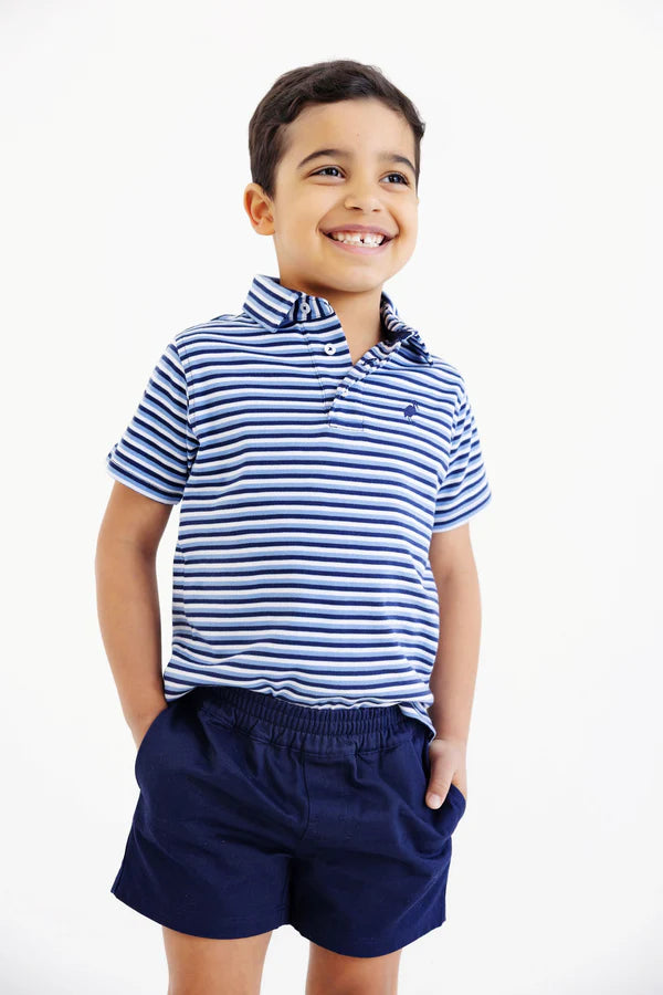 Prim & Proper Polo - Sumner County Stripe (Barbados Blue) with Nantucket Navy Stork