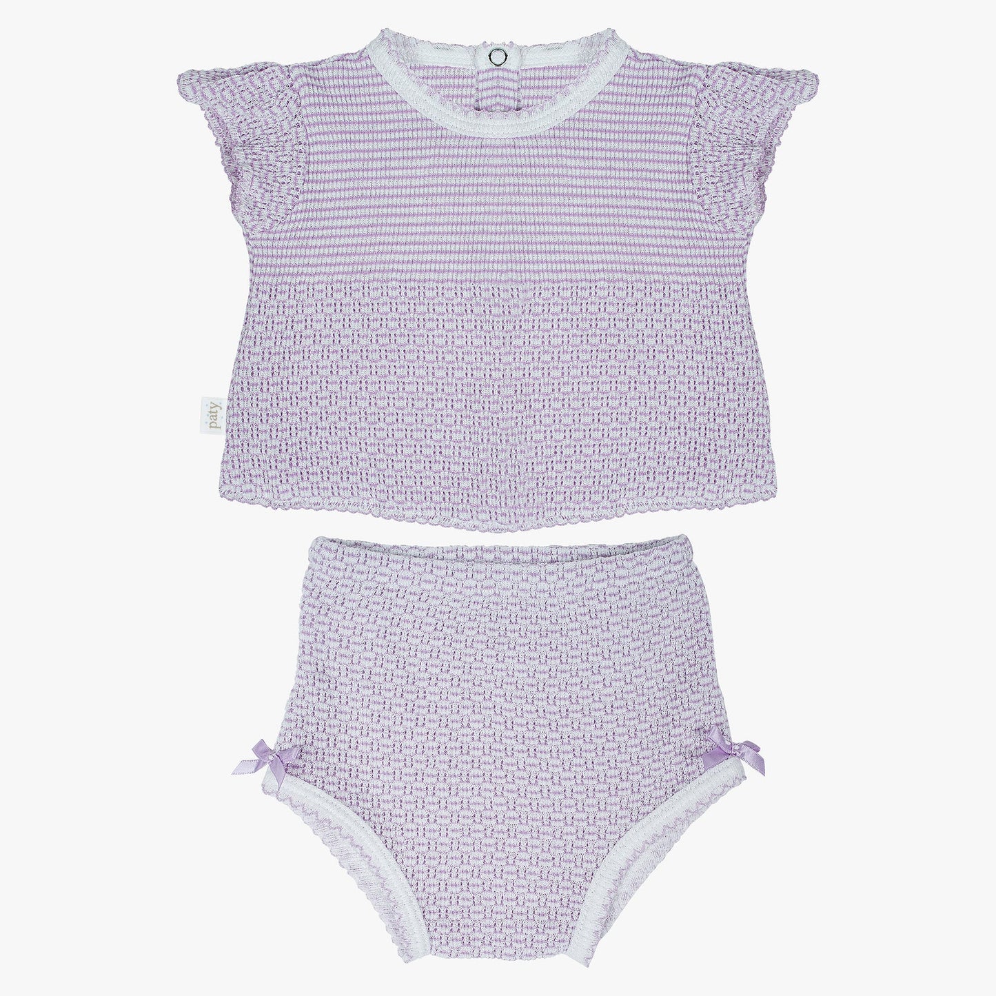 Paty Knit 2 PC Flutter Sleeve Diaper Set with Bows - Lavender