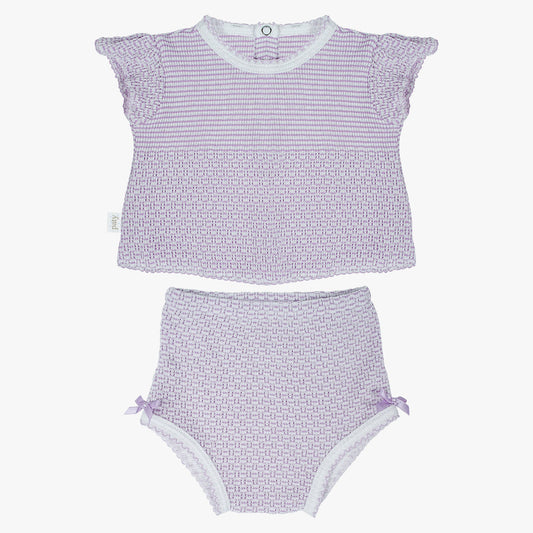 Paty Knit 2 PC Flutter Sleeve Diaper Set with Bows - Lavender