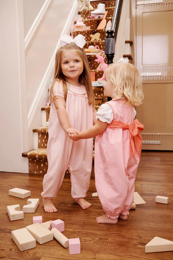 Short Sleeve Ramona Ruffle Romper - Sandpearl Pink Stripe