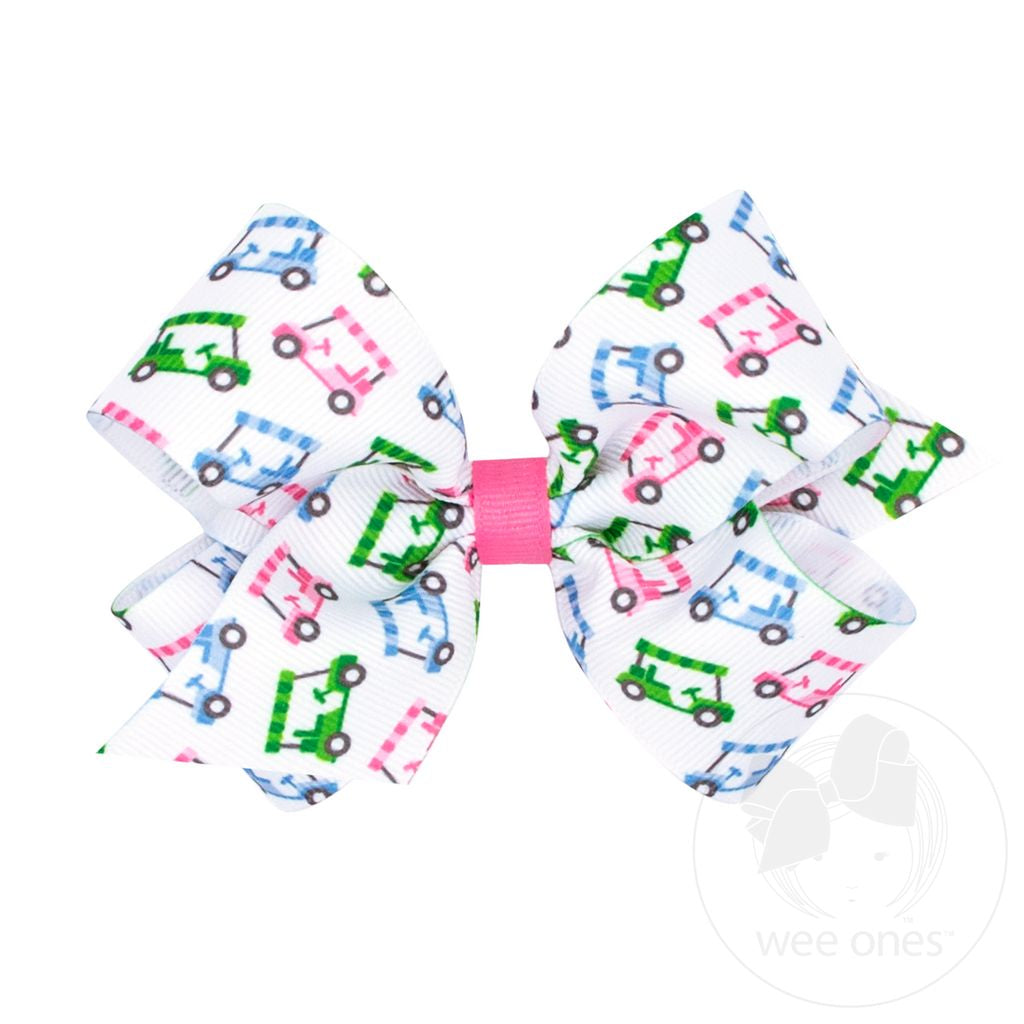 Medium Golf Cart Print Grosgrain Hair Bow