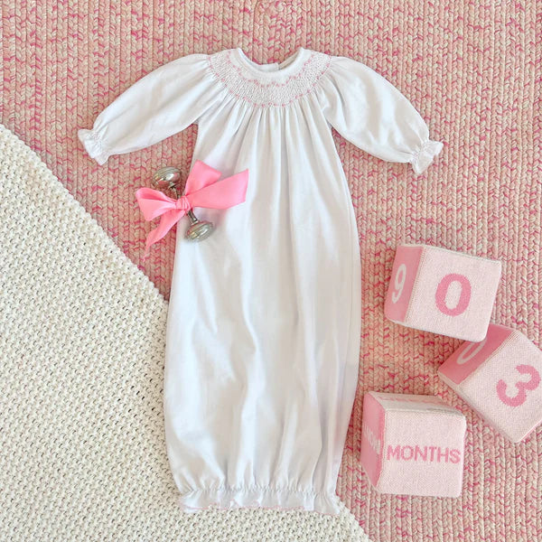 Sweetly Smocked Greeting Gown- Palm Beach Pink
