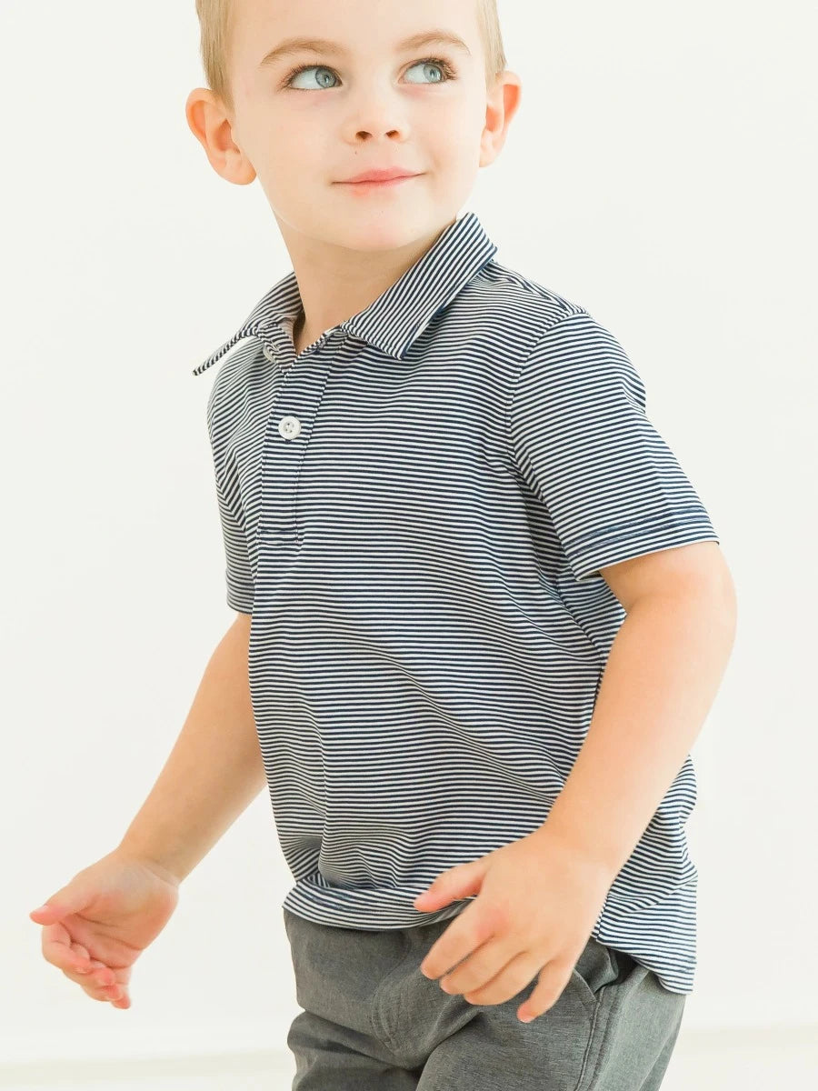 Knit Short Sleeve Performance Polo - Dark Navy Micro Stripe