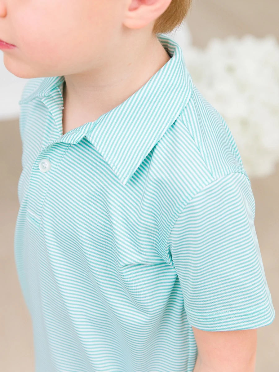 Knit Short Sleeve Performance Polo - Marine Green Micro Stripe