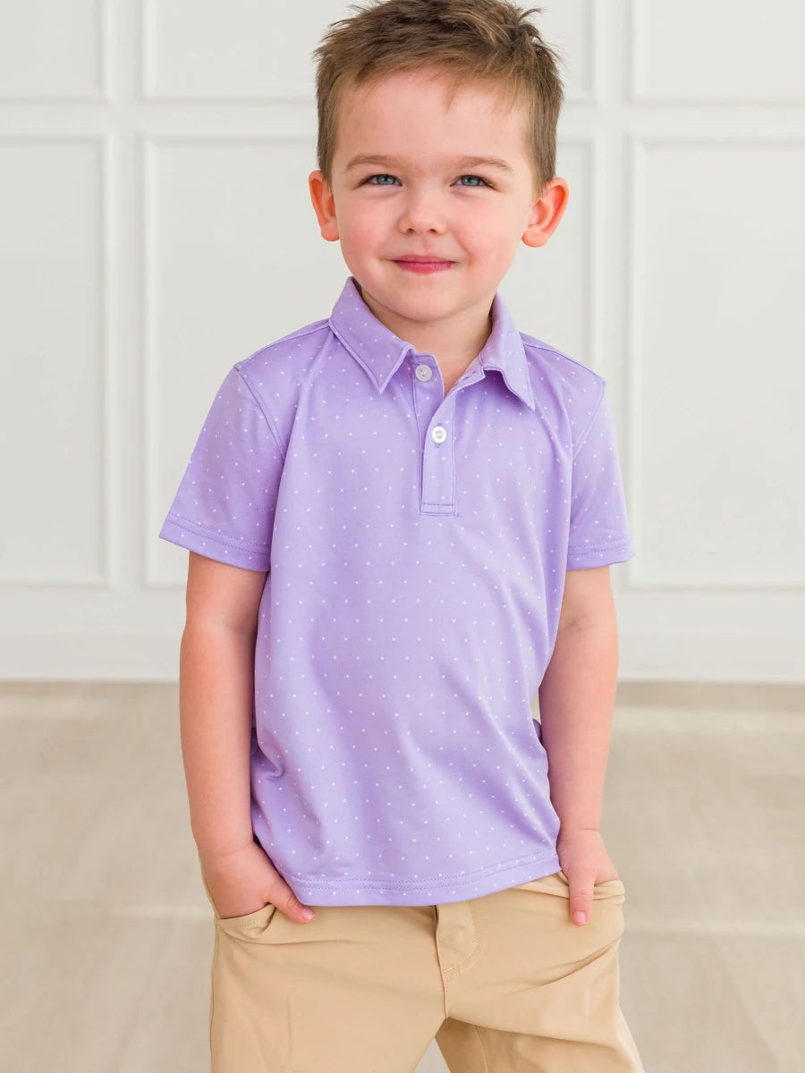Knit Short Sleeve Performance Polo - Lavender Pindot