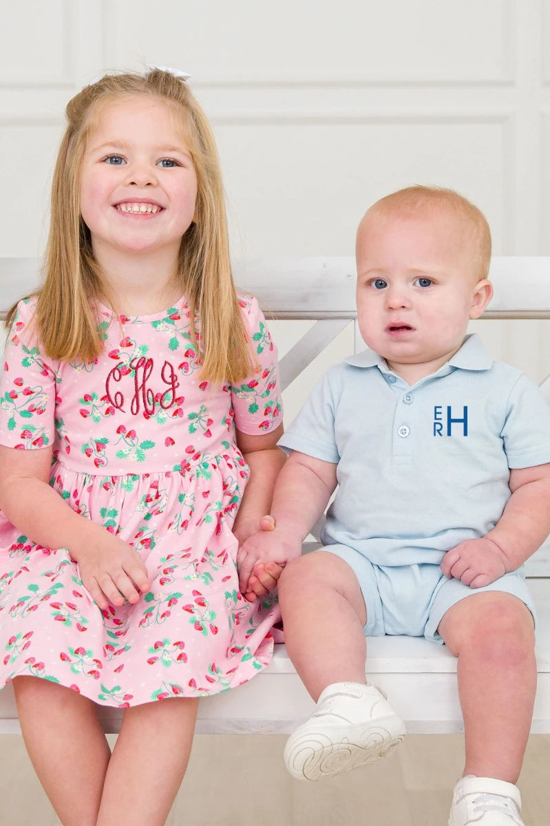 Pique Polo Romper - Light Blue