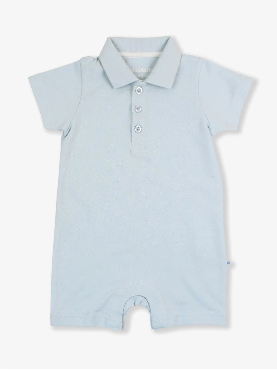 Pique Polo Romper - Light Blue