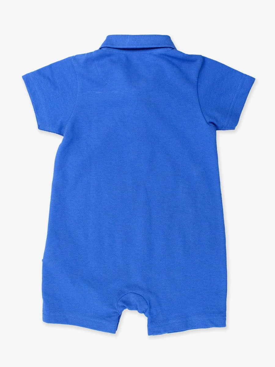 Pique Polo Romper - Sonic Blue