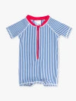Short Sleeve One Piece Rash Guard-BLUE SEERSUCKER