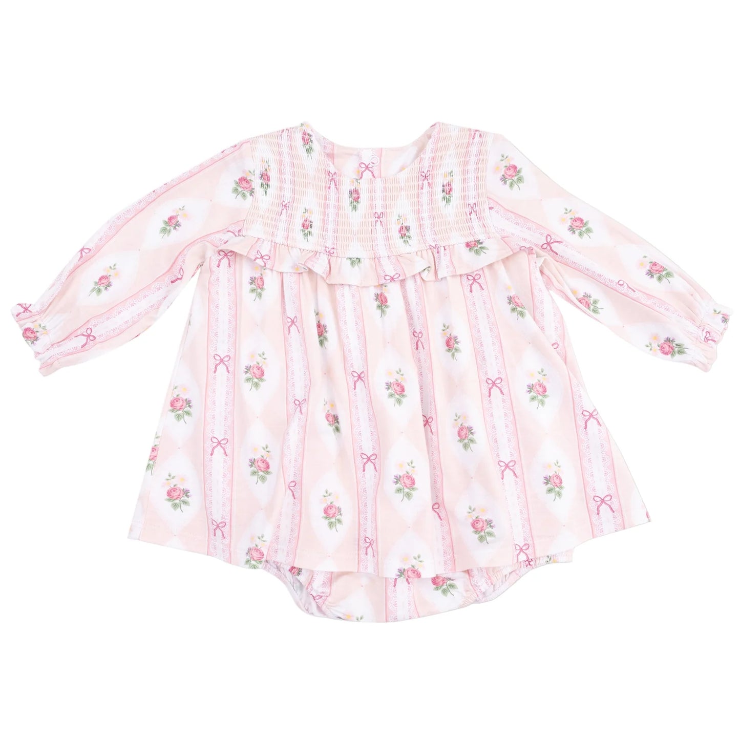 Ogee Lace Floral - L/s Smocked Ruffle Bubble W/ Skirt