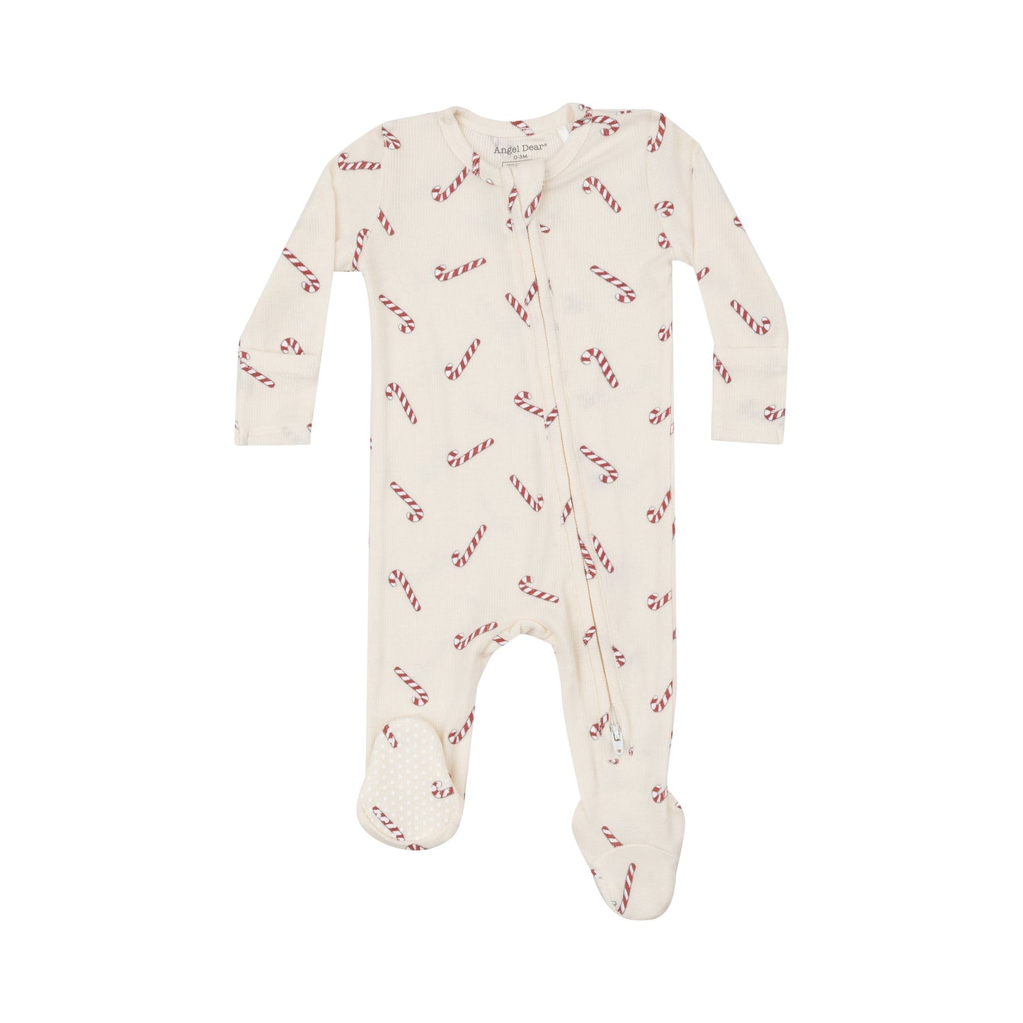 Candy Canes Rib Bamboo Zipper Footie