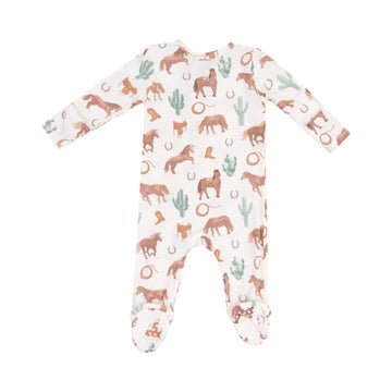 2 Way Zipper Footie - Western Horses