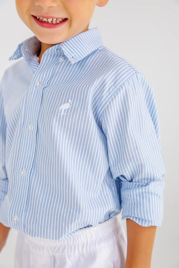 Dean's List Dress Shirt- Barrington Blue Tally Ticking Stripe