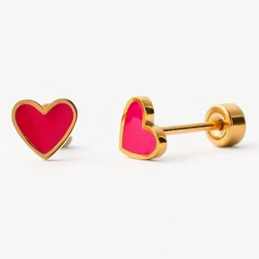 Enamel Heart Long Post Neon Pink Stud