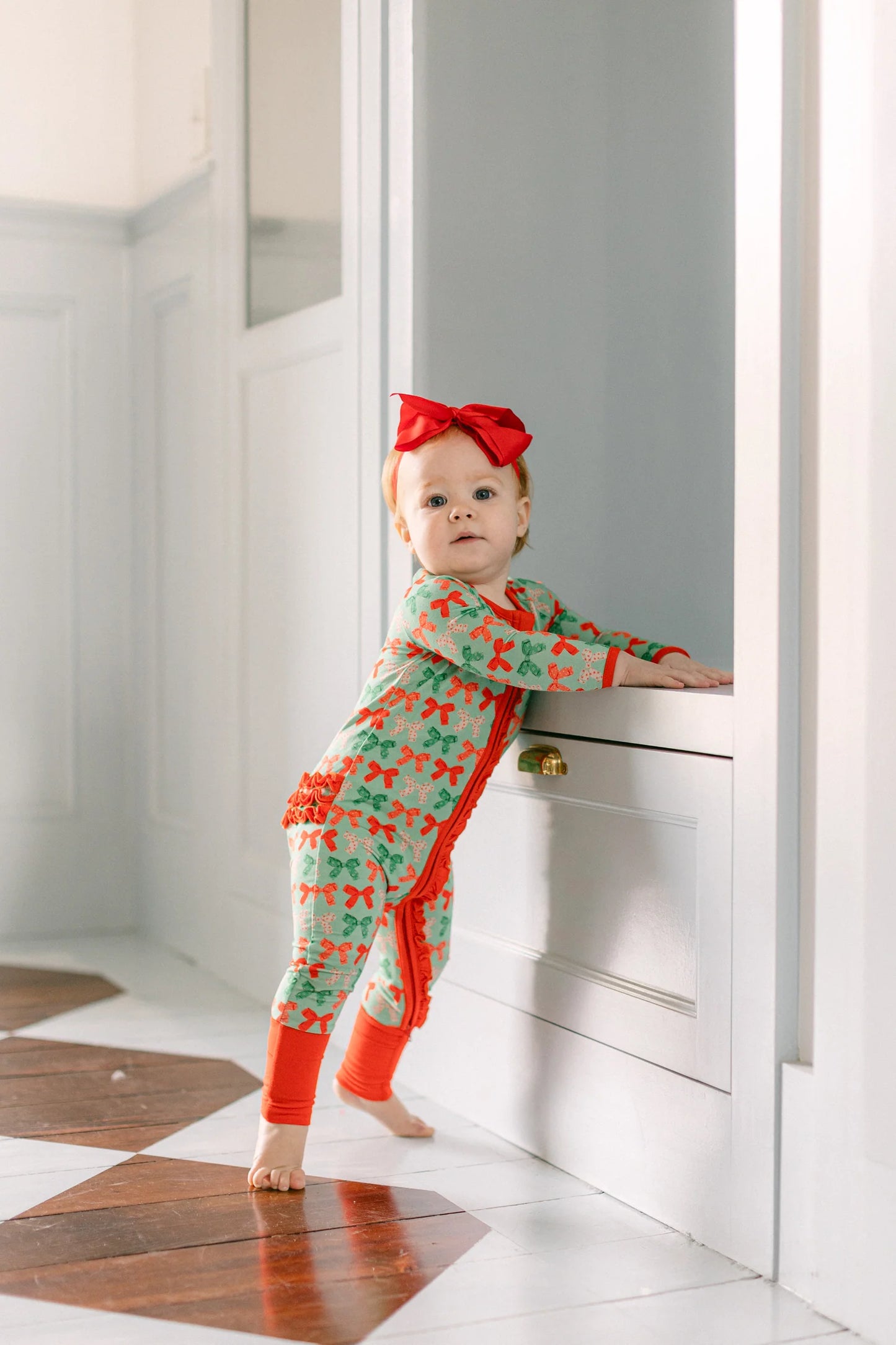 Christmas Bows Ruffle Romper