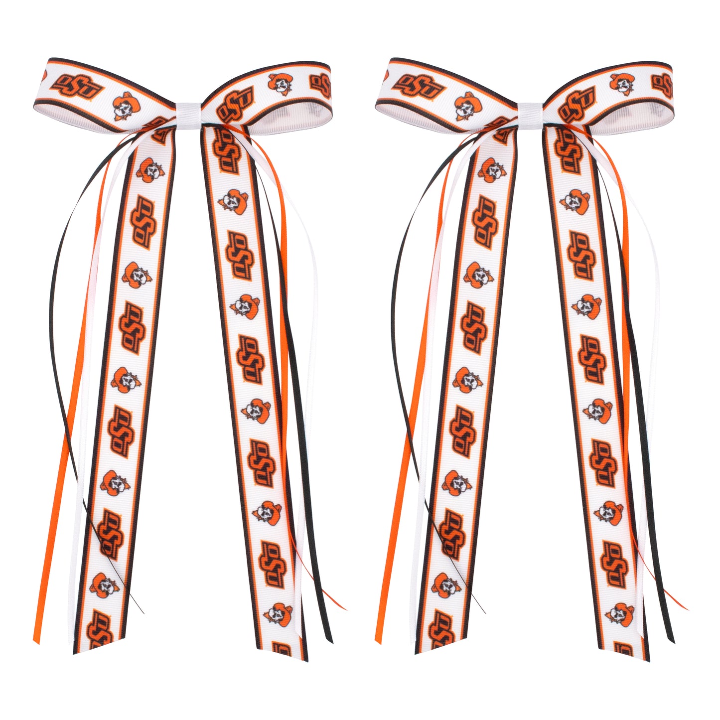 Pair of OSU Logo Ribbon Boot Bows with Streamers