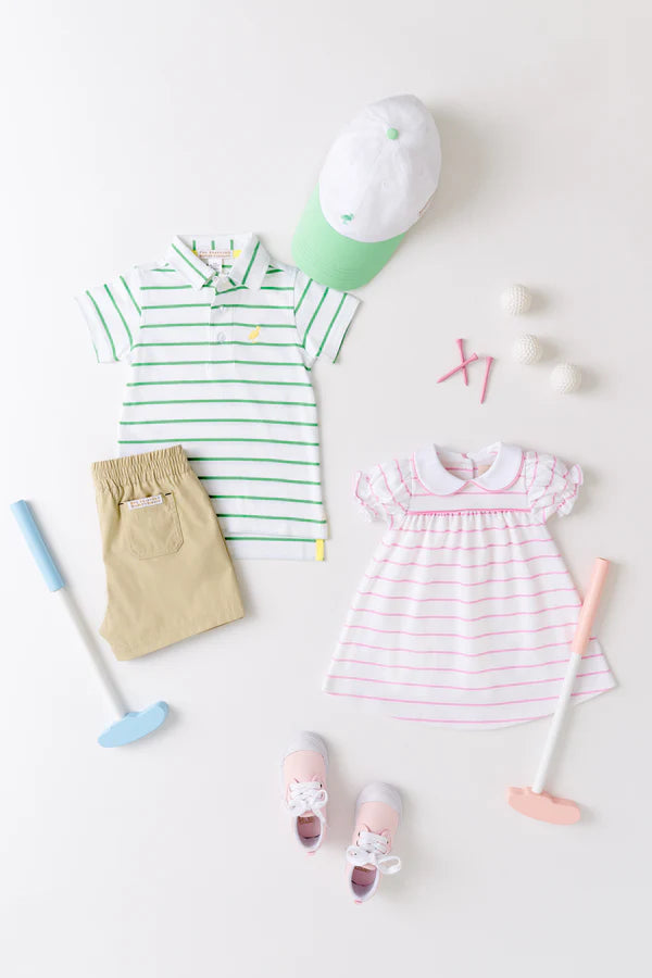 Prim & Proper Polo- Gibson Island Green Stripe with Lake Worth Yellow Stork