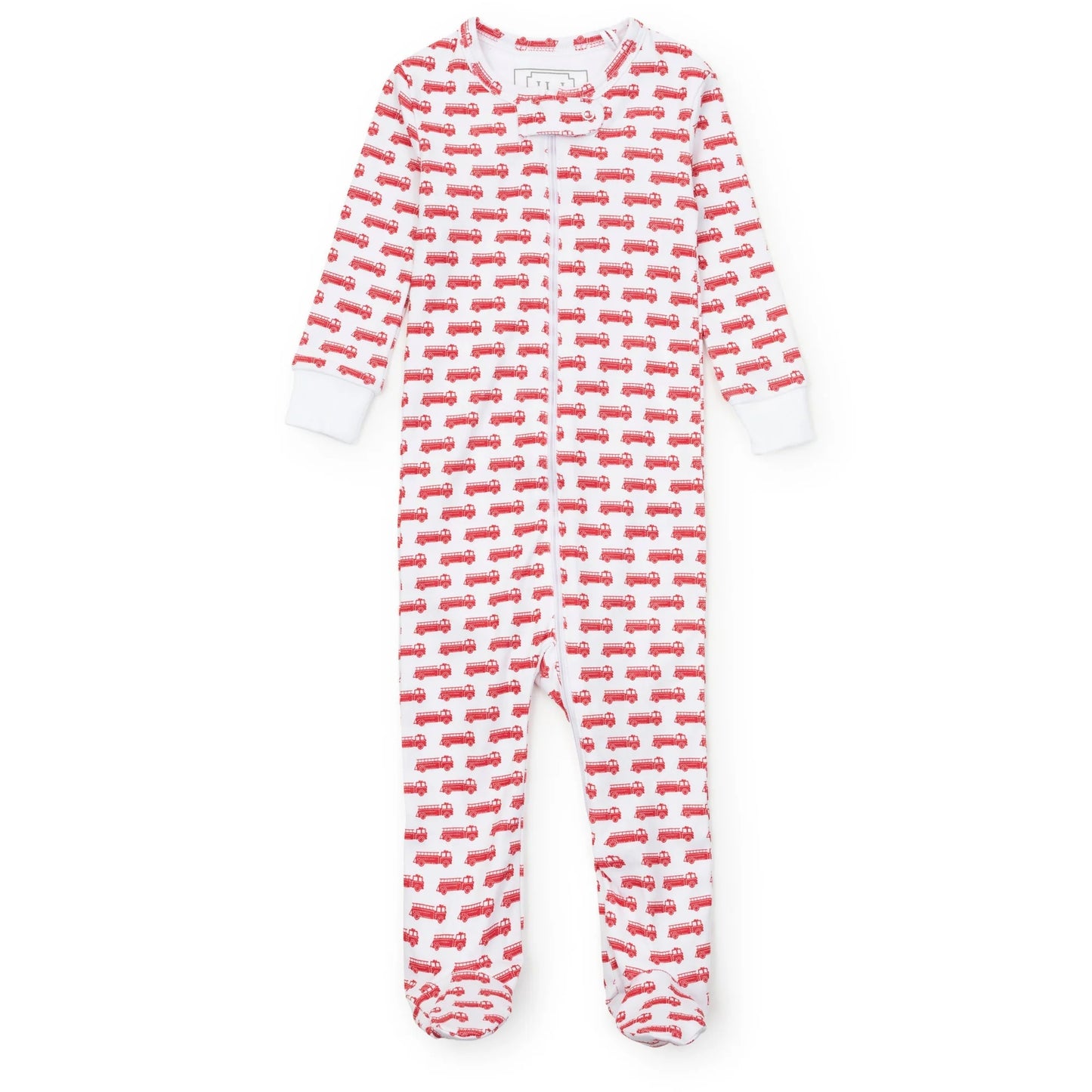 Parker Boys Pima Cotton Zipper Pajama- Fire Truck Red