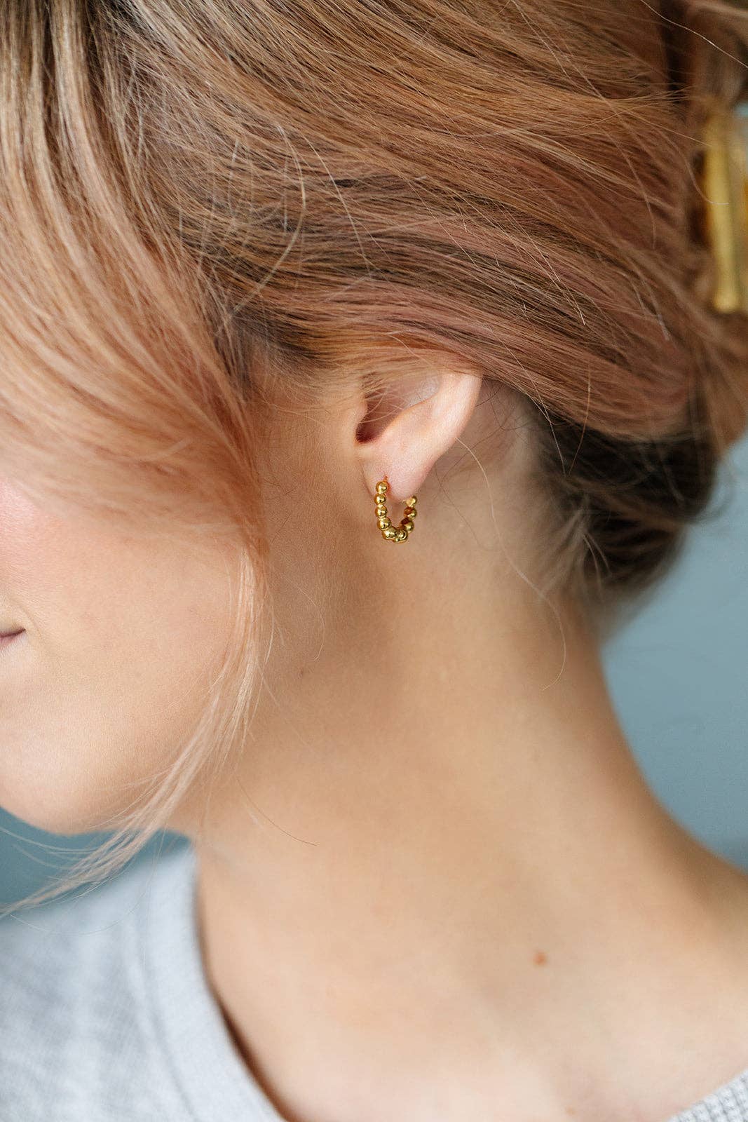 Beaded Huggie Hoop Earrings - Hypoallergenic