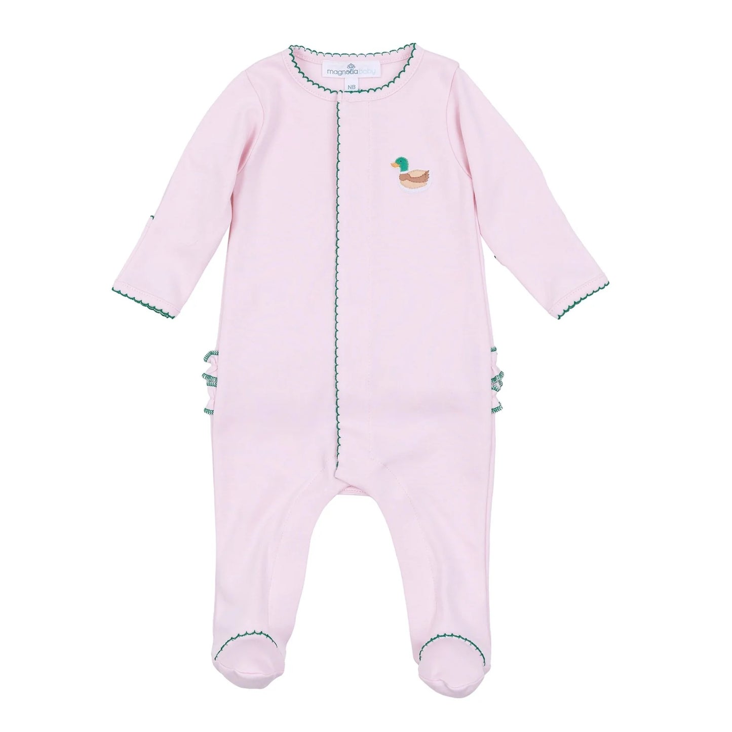 Mini Mallard Embroidered Ruffle Footie - Pink