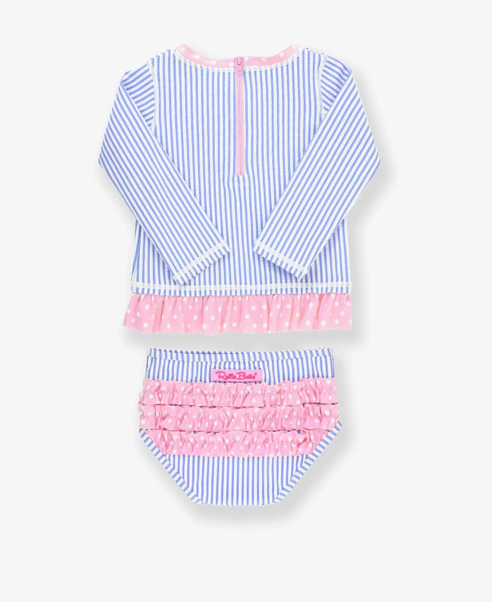Seersucker Long Sleeve Rash Guard Bikini - Periwinkle Blue Seersucker