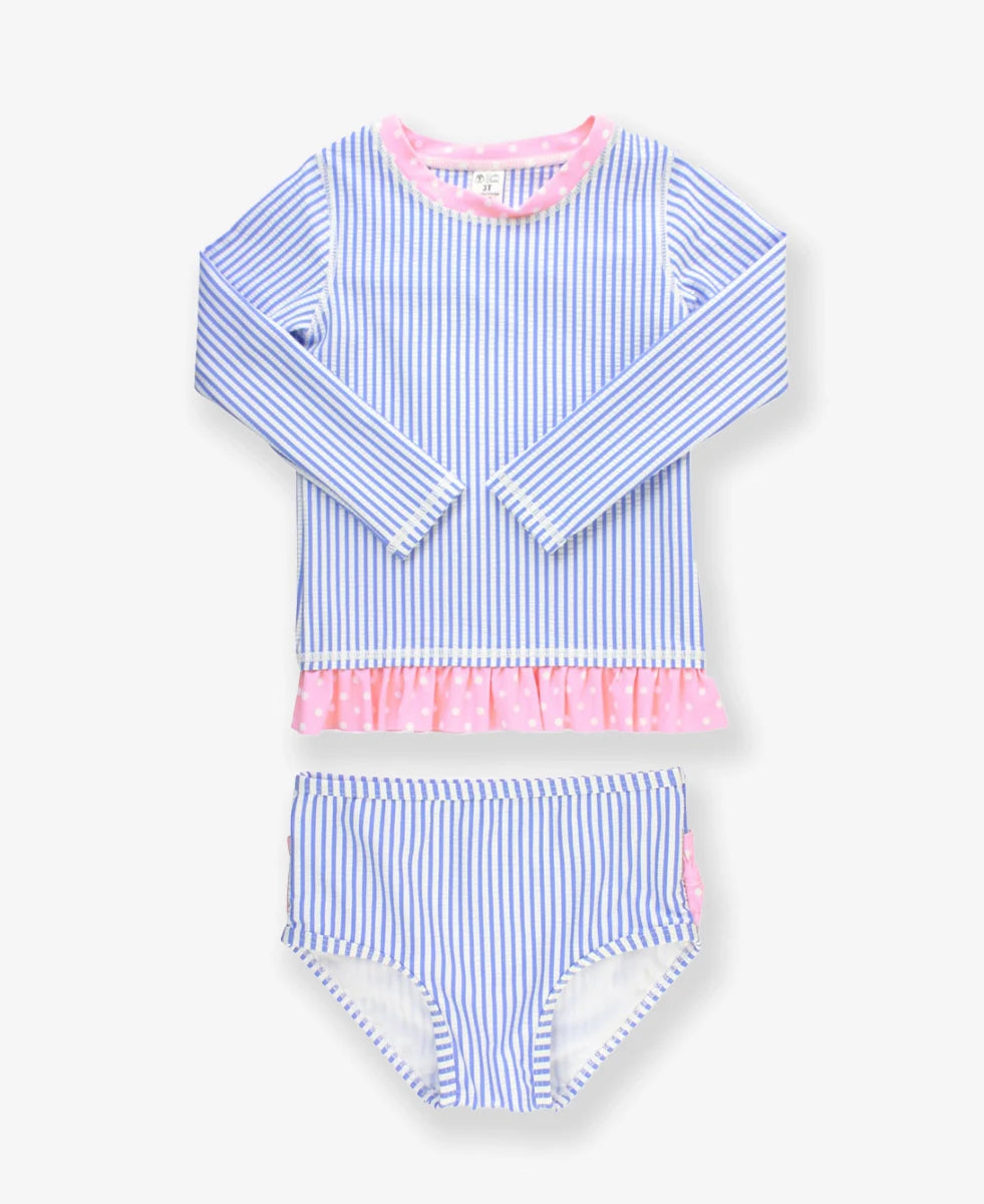 Seersucker Long Sleeve Rash Guard Bikini - Periwinkle Blue Seersucker