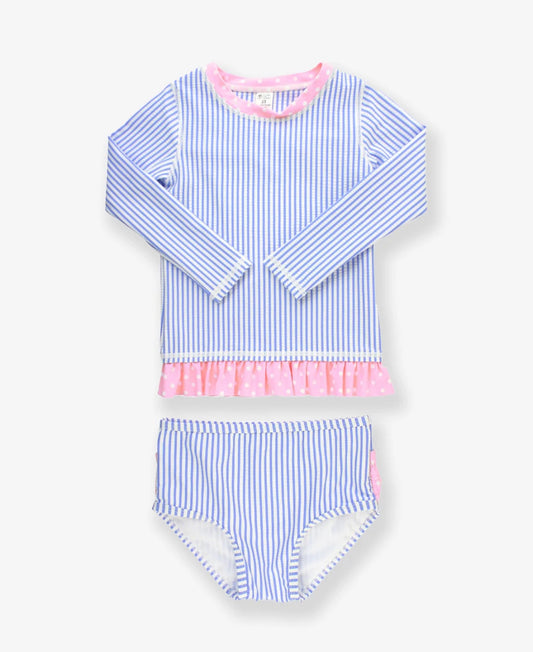 Seersucker Long Sleeve Rash Guard Bikini - Periwinkle Blue Seersucker