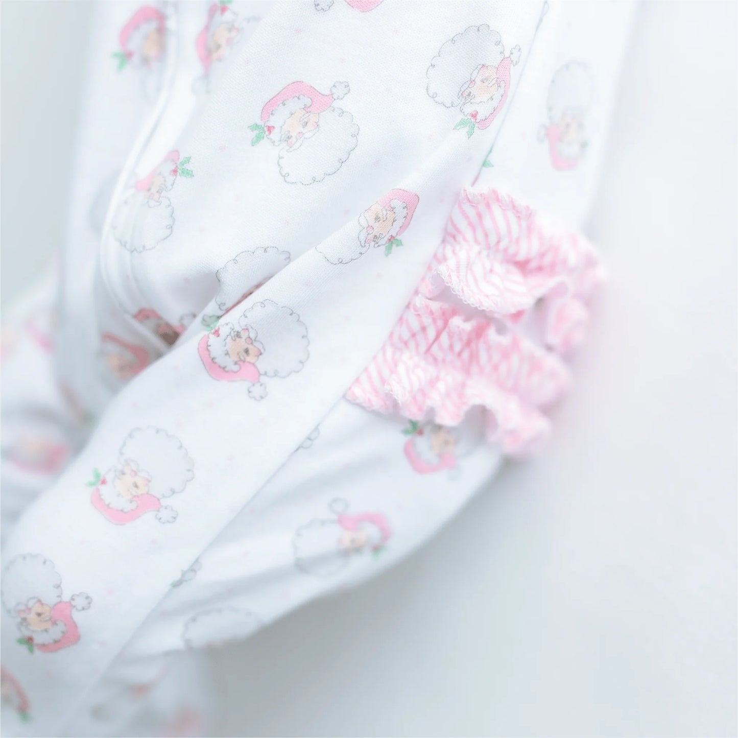 Santa Baby Print Ruffle Zip Footie - Pink