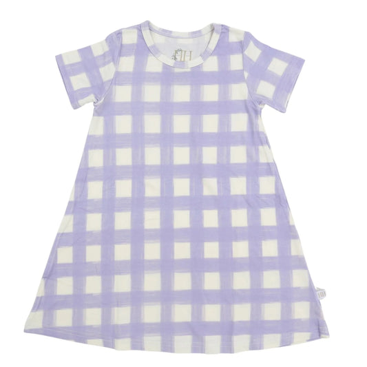 Girls Purple Check Bamboo Dress
