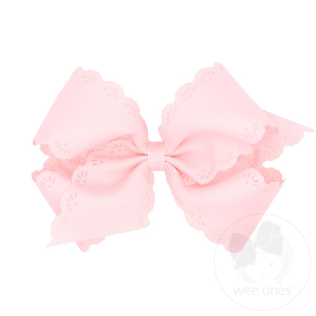 Small King Grosgrain Bow with Eyelet Flower Embossed Edges