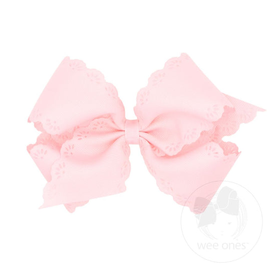 Small King Grosgrain Bow with Eyelet Flower Embossed Edges
