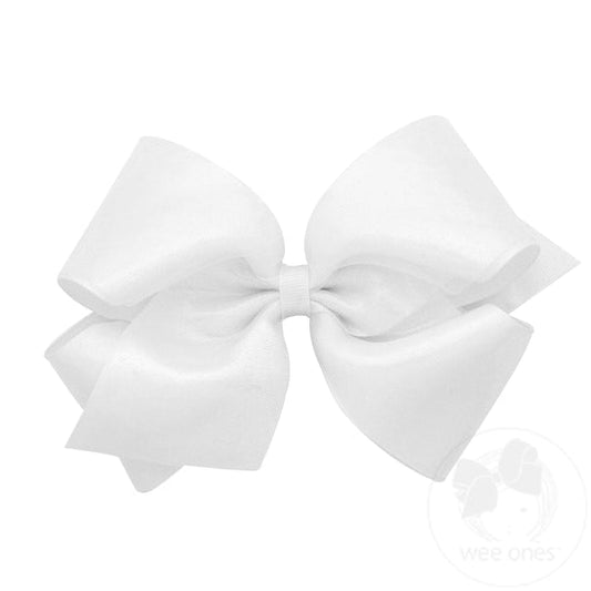 King Sheer Iridescent and Grosgrain Overlay Hair Bow- White