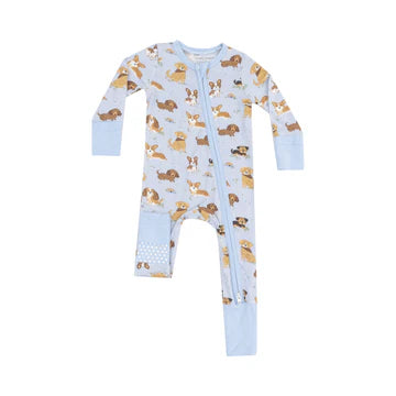 2 Way Zipper Romper- Best Friend Dogs Blue