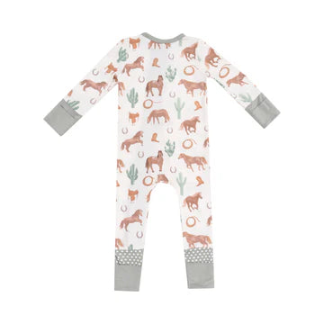 2 Way Zipper Romper - Western Horses