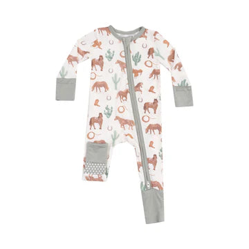 2 Way Zipper Romper - Western Horses