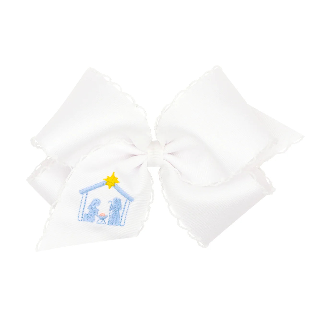 King Grosgrain Hair Bow with Moonstitched Edge and Nativity Embroidery