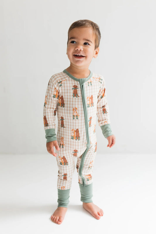 Green Pup Friends Zipper Romper