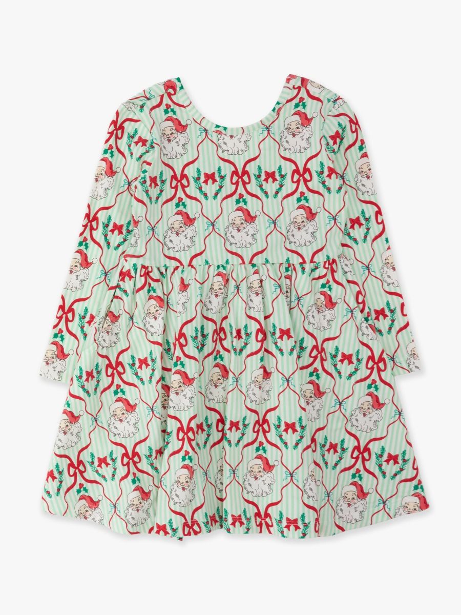 Holiday Knit Long Sleeve Twirl Dress- Green