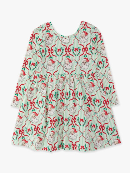 Holiday Knit Long Sleeve Twirl Dress- Green