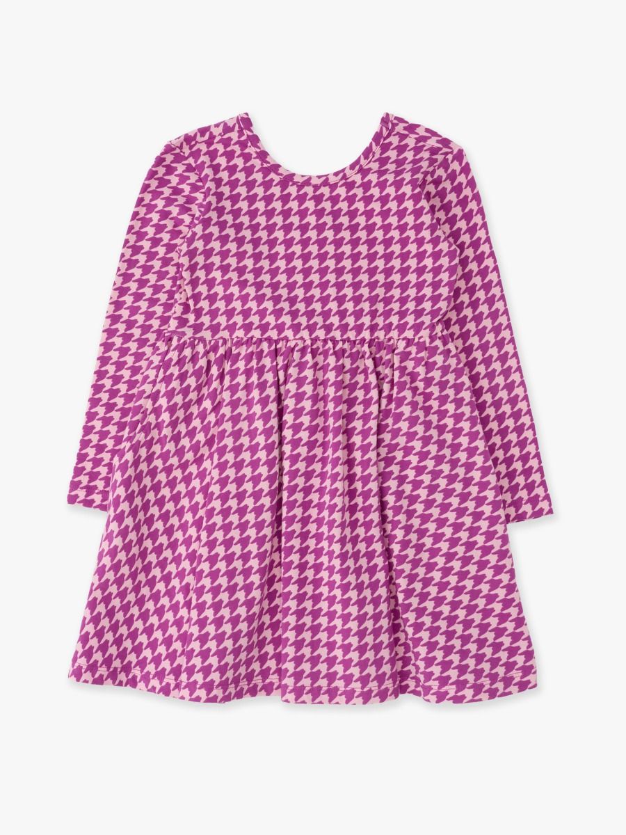 Everyday Knit Long Sleeve Twirl Dress - Plum Tart Houndstooth