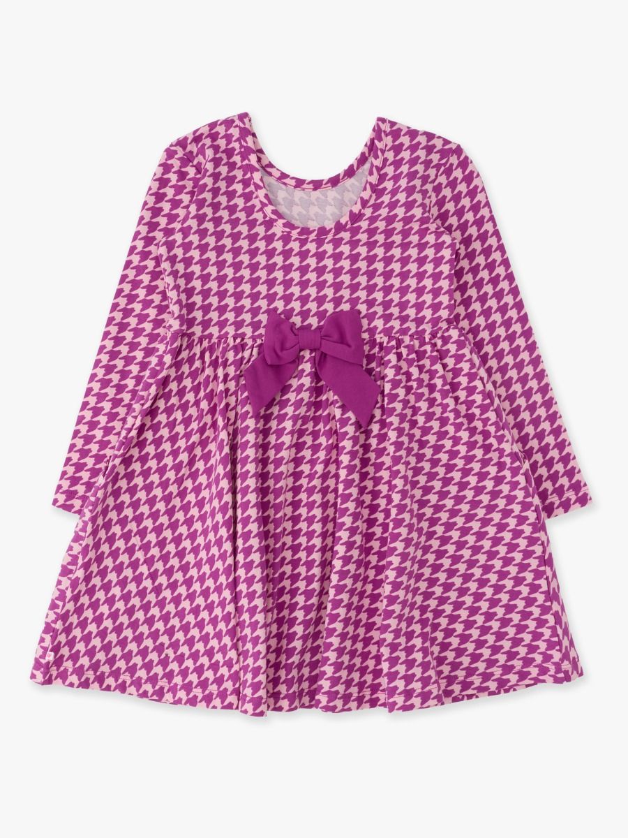 Everyday Knit Long Sleeve Twirl Dress - Plum Tart Houndstooth