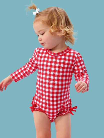 Gingham Long Sleeve One Piece Rash Guard