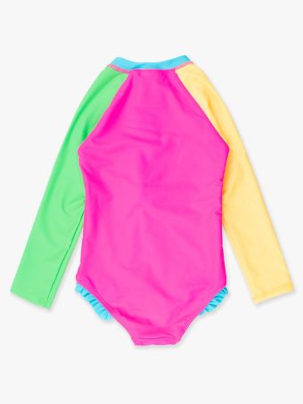 Long Sleeve Zipper One Piece Rash Guard Swimsuit