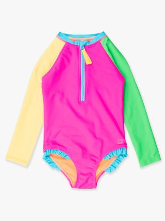 Long Sleeve Zipper One Piece Rash Guard Swimsuit