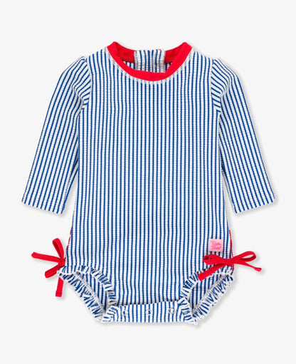 Seersucker Long Sleeve One Piece Rash Guard - Blue Seersucker