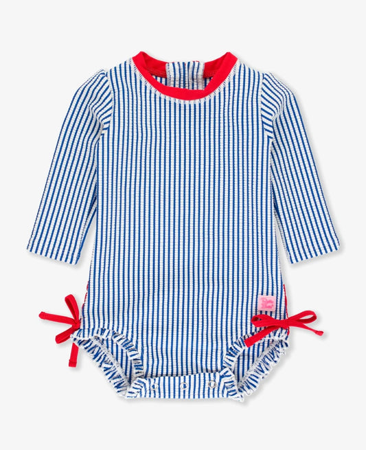 Seersucker Long Sleeve One Piece Rash Guard - Blue Seersucker