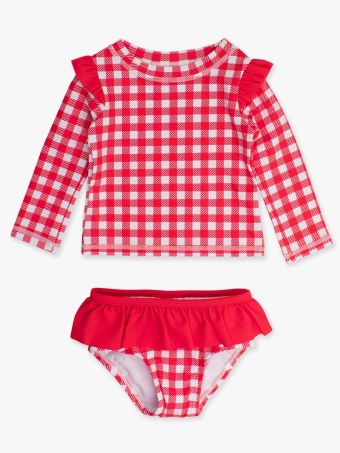 Flutter Long Sleeve Rash Guard Skirted 2-Piece Swimsuit